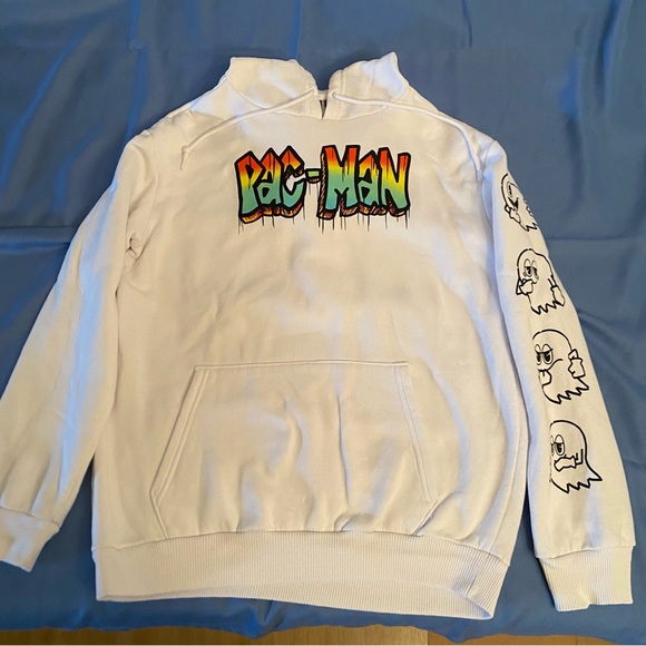 Pac-Man hooded sweatshirt, size medium long sleeve. Unisex. White with graphics - Picture 3 of 12